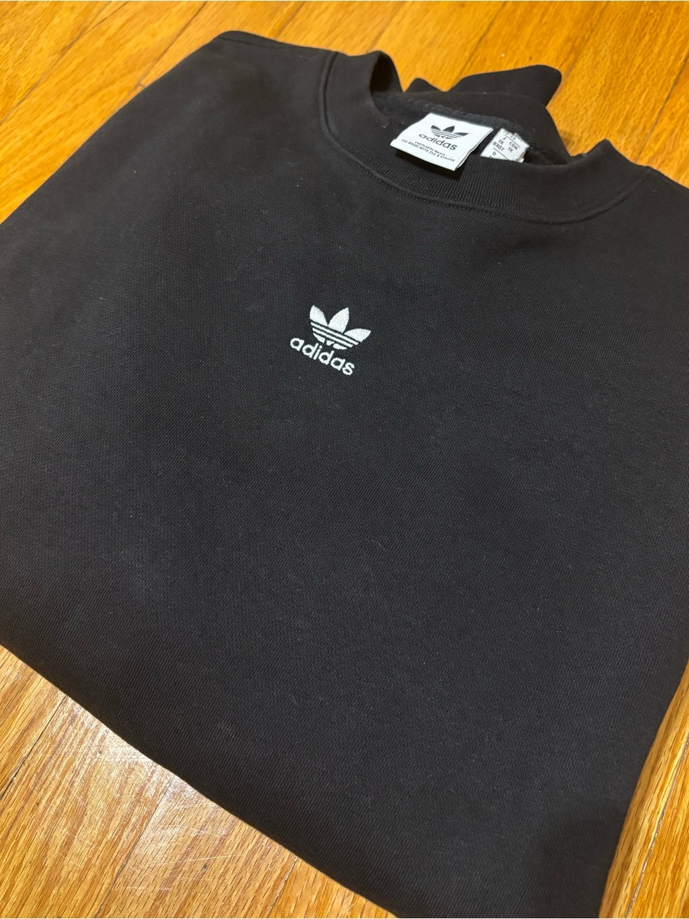 adidas Black Cropped Crewneck Sweater with White Trefoil Logo